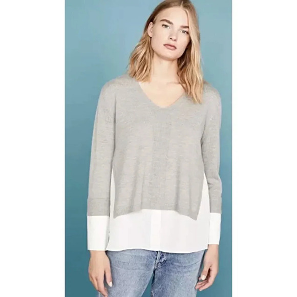 Club Monaco Tops - Club Monaco Mixed Media V Neck Sweater In Grey White Color